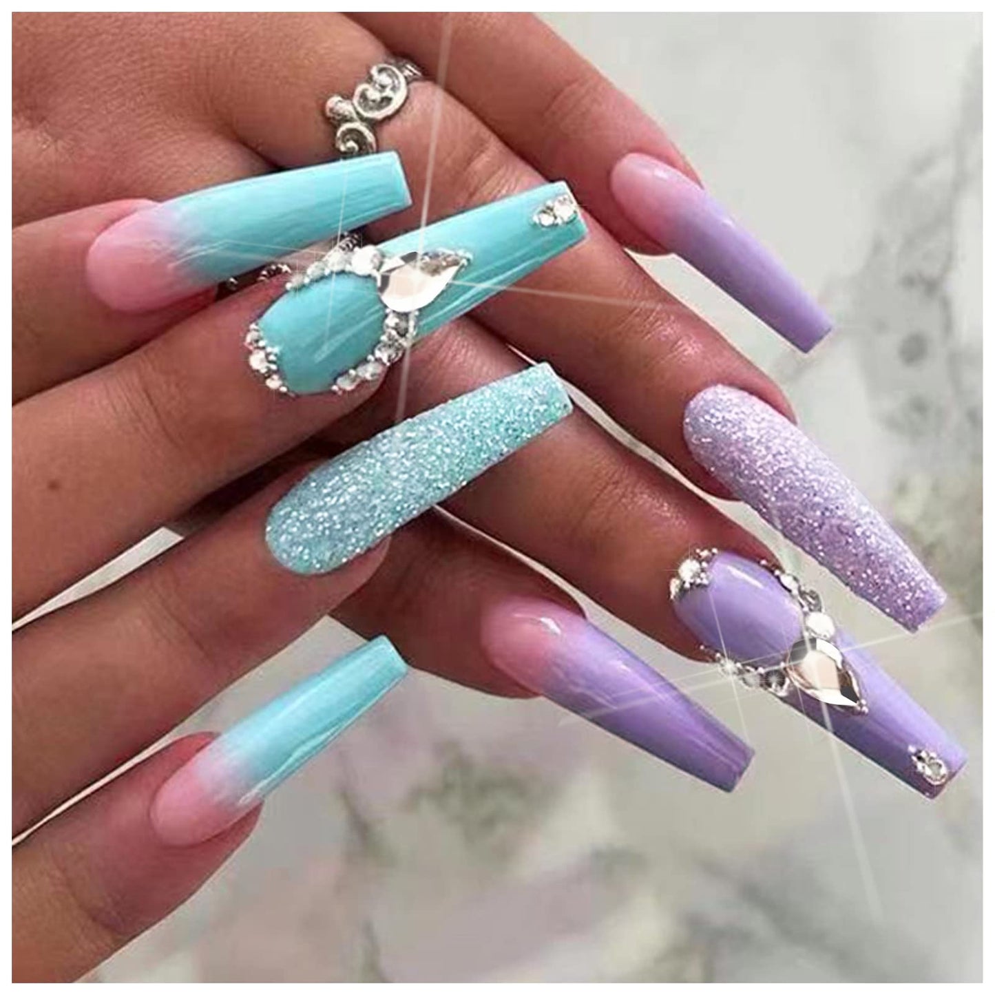 Purple Press on Nails Long Ballerina Glossy