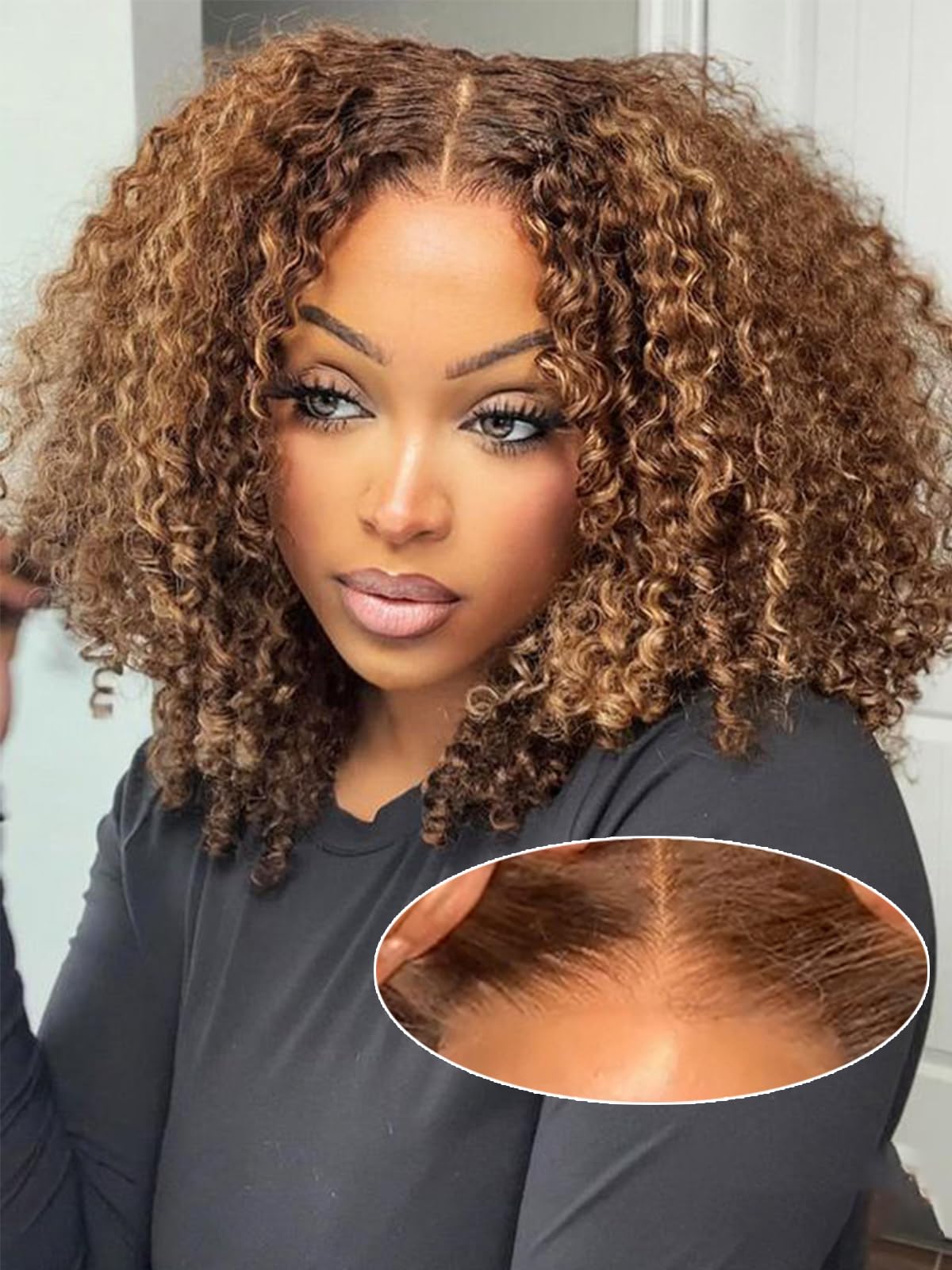 Wear and Go Glueless Wig Ombre Highlight 4/27 Afro Kinkycurly Wigs Pre Cut HD Lace Wig human hair Pre PluckedNatural Hairline for Women 200% Density 10 inch