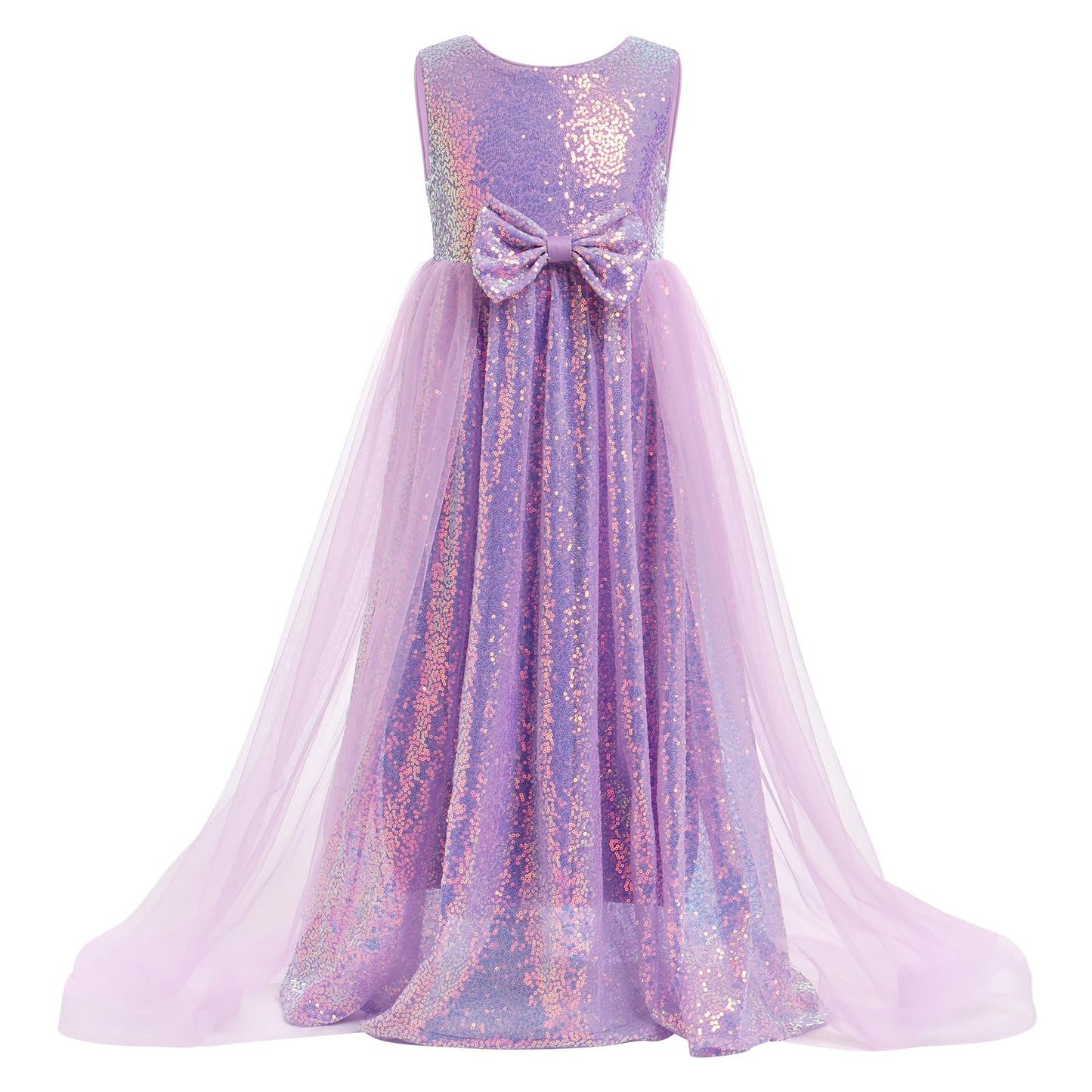 Sequin Dress for Girls: Toddler Flower Girls Tulle Dress Bowknot Pageant Birthday Wedding Party Sweet Junior Princess Dance Prom Ball Gown Floor Length Flare A-line Dresses Purple 6 Years