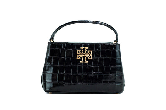 Tory Burch (142566) Small Black Crocodile Embossed Leather Micro Satchel Handbag