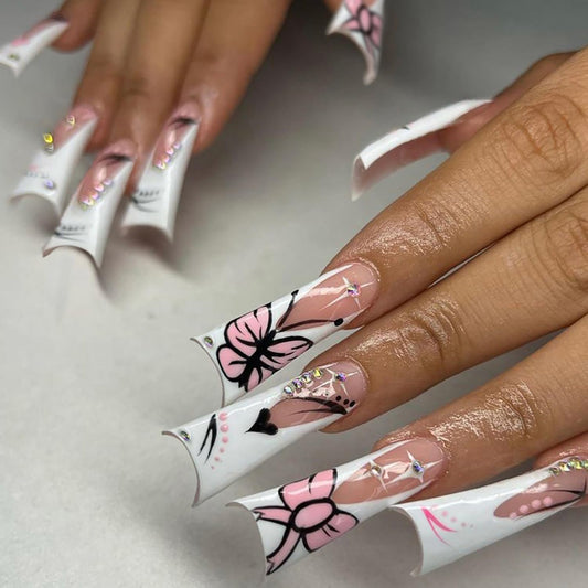 24 Pcs French Tip Press on Nails Long Thick