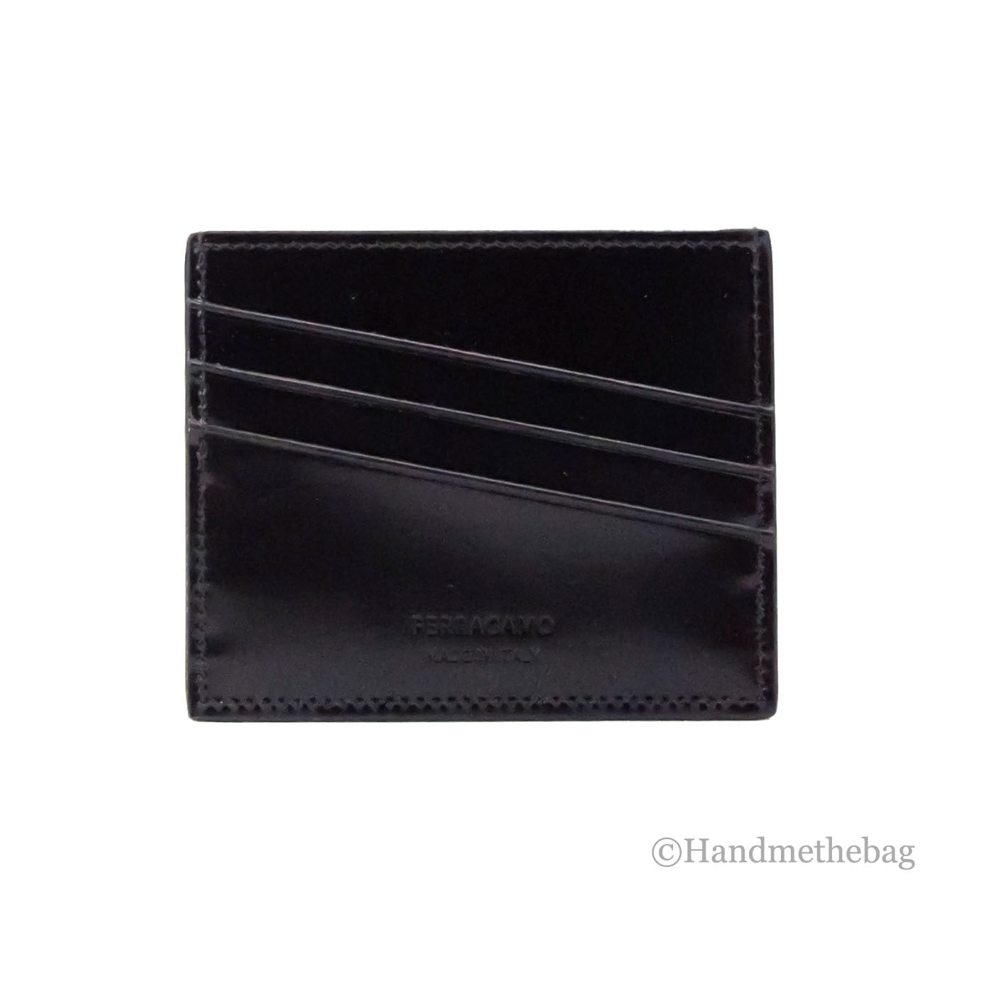 Salvatore Ferragamo Slim Black Embossed Patent Leather Card Case