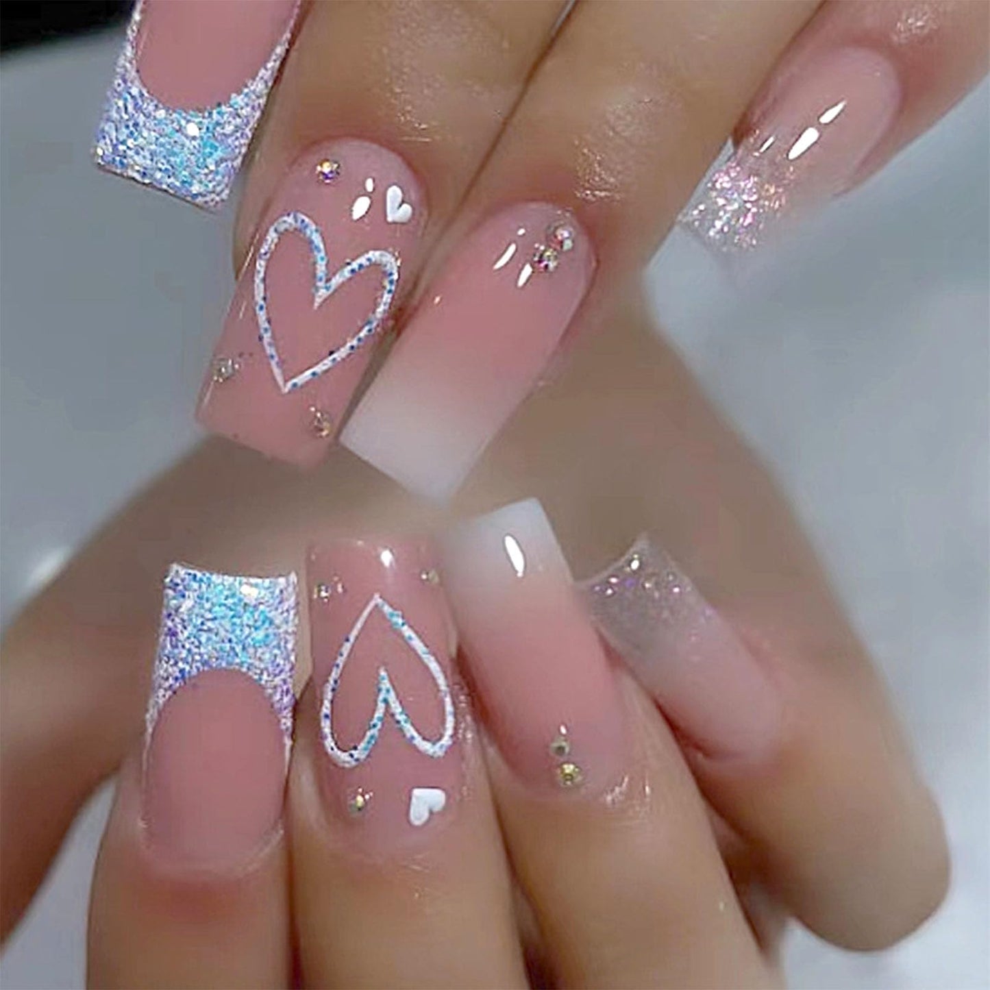 Square Press on Nails Medium Length - French Tip