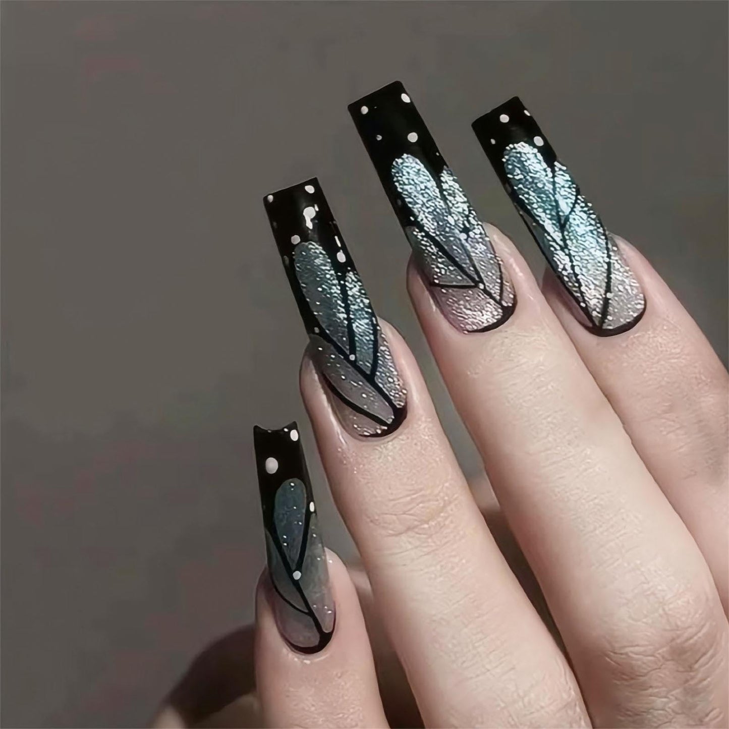 Black French Tip Press On Nails Square