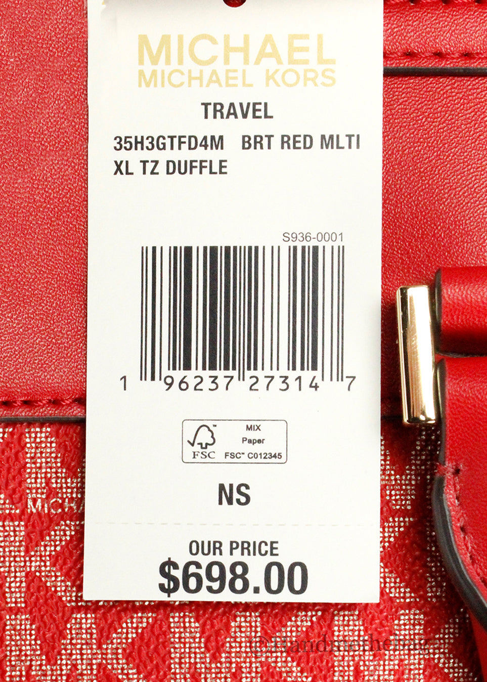 Michael Kors Travel XL Bright Red Top Zip Duffle Bag