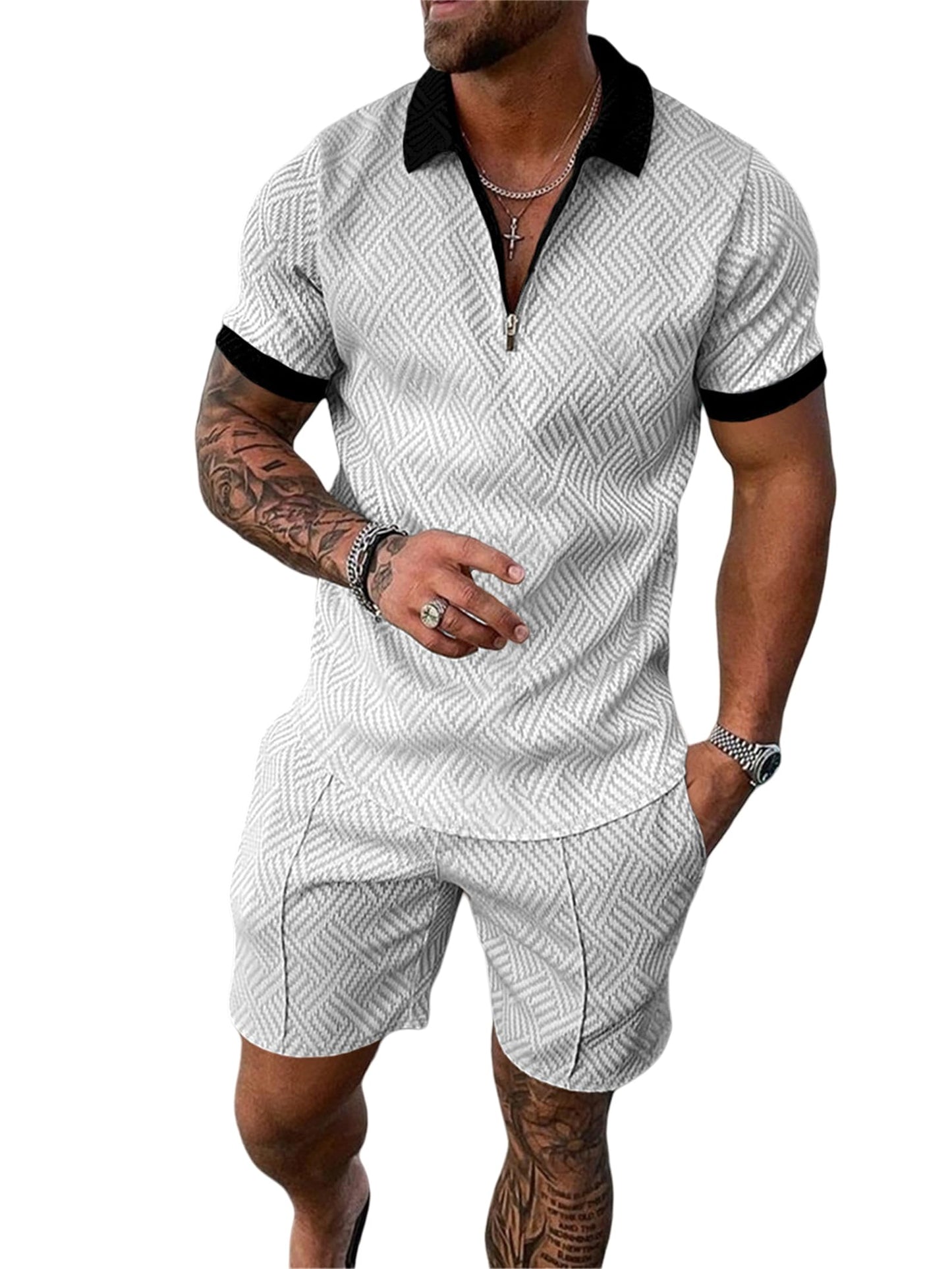 Summer men short sets outfits 2 Piece Short Sleeve Polo Shirt Shorts Set men short sets outfits Casual Sport Suit