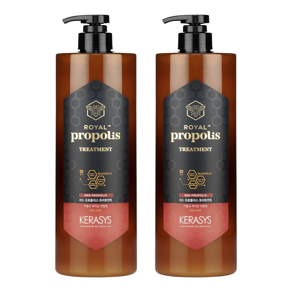 Kerasys Propolis Royal Jelly Extract Rosehip Oil Rose Water Shiny and Healthy Hair Propolis Red Volume 33.8 fl oz / 1L (Treatment 2-Pack)