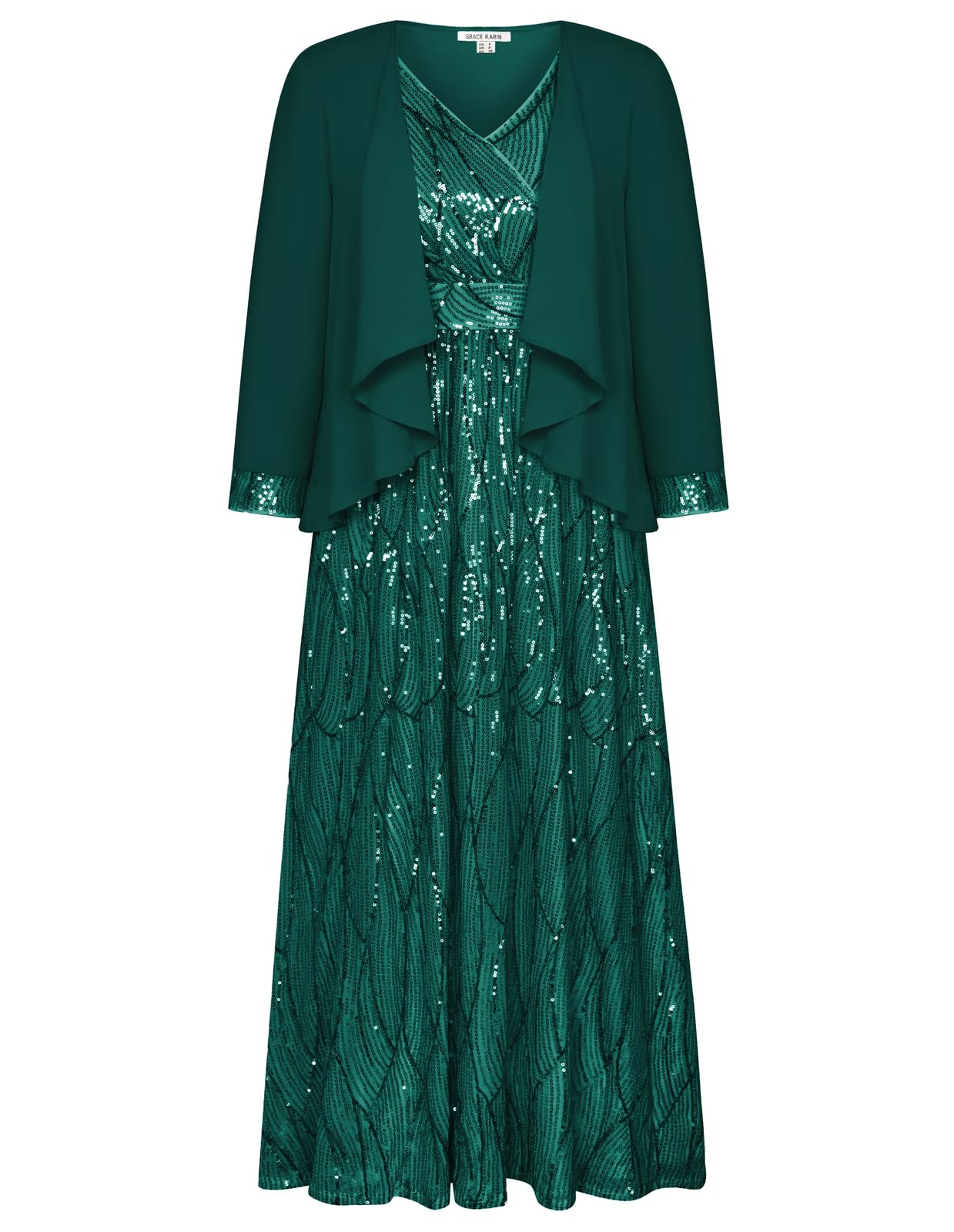 Sequin Dress for Women Wedding Guest Dresses with Jacket Dark Green 8