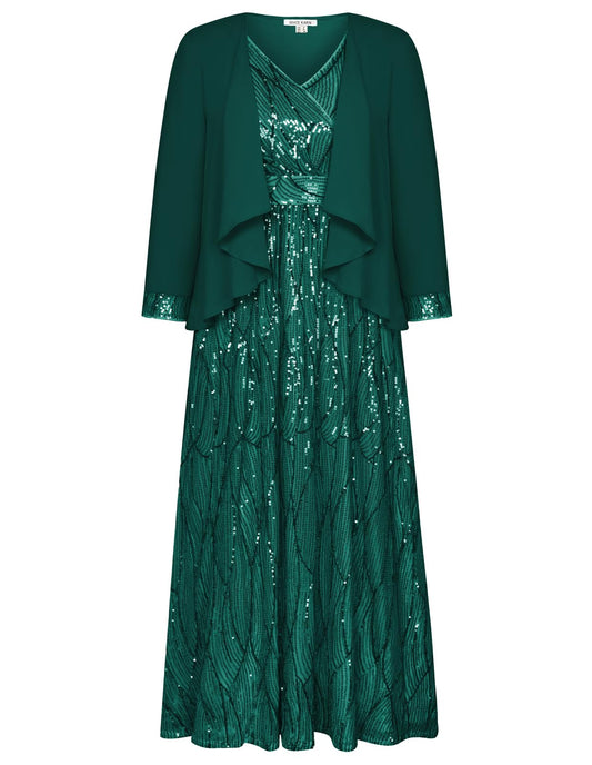 Sequin Dress for Women Wedding Guest Dresses with Jacket Dark Green 8