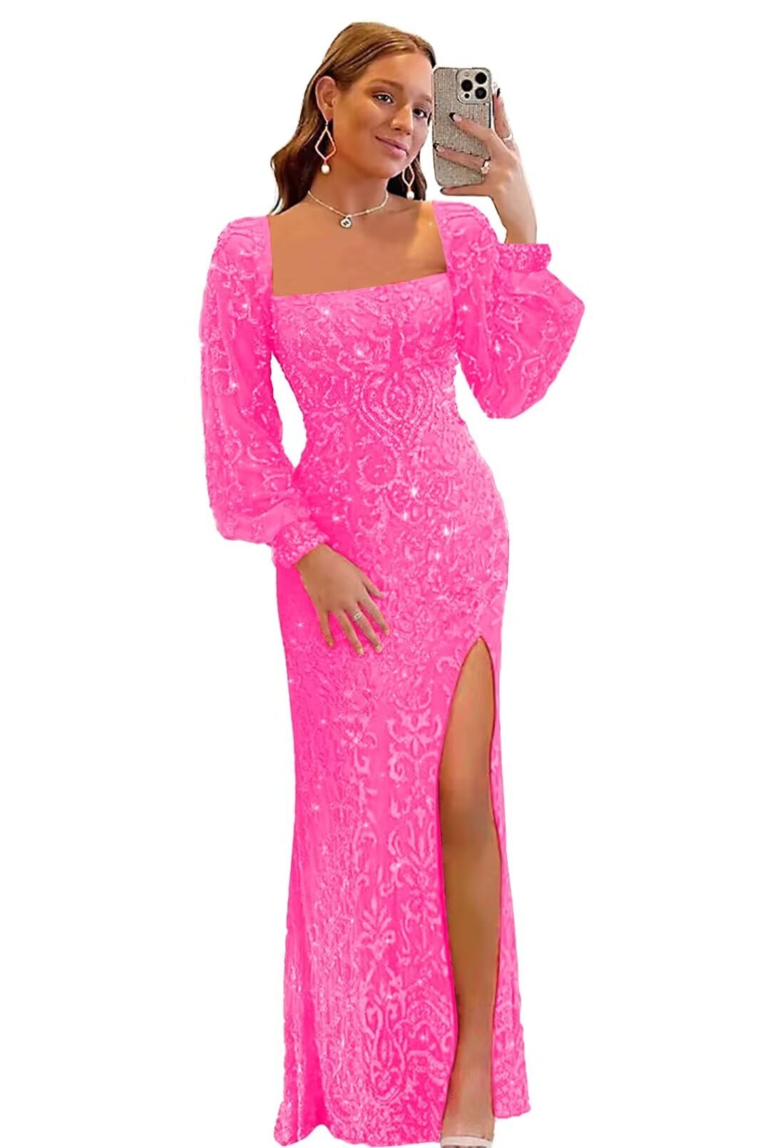 Hot Pink  Mermaid Sequin Long Formal Gowns and Evening Dress Size