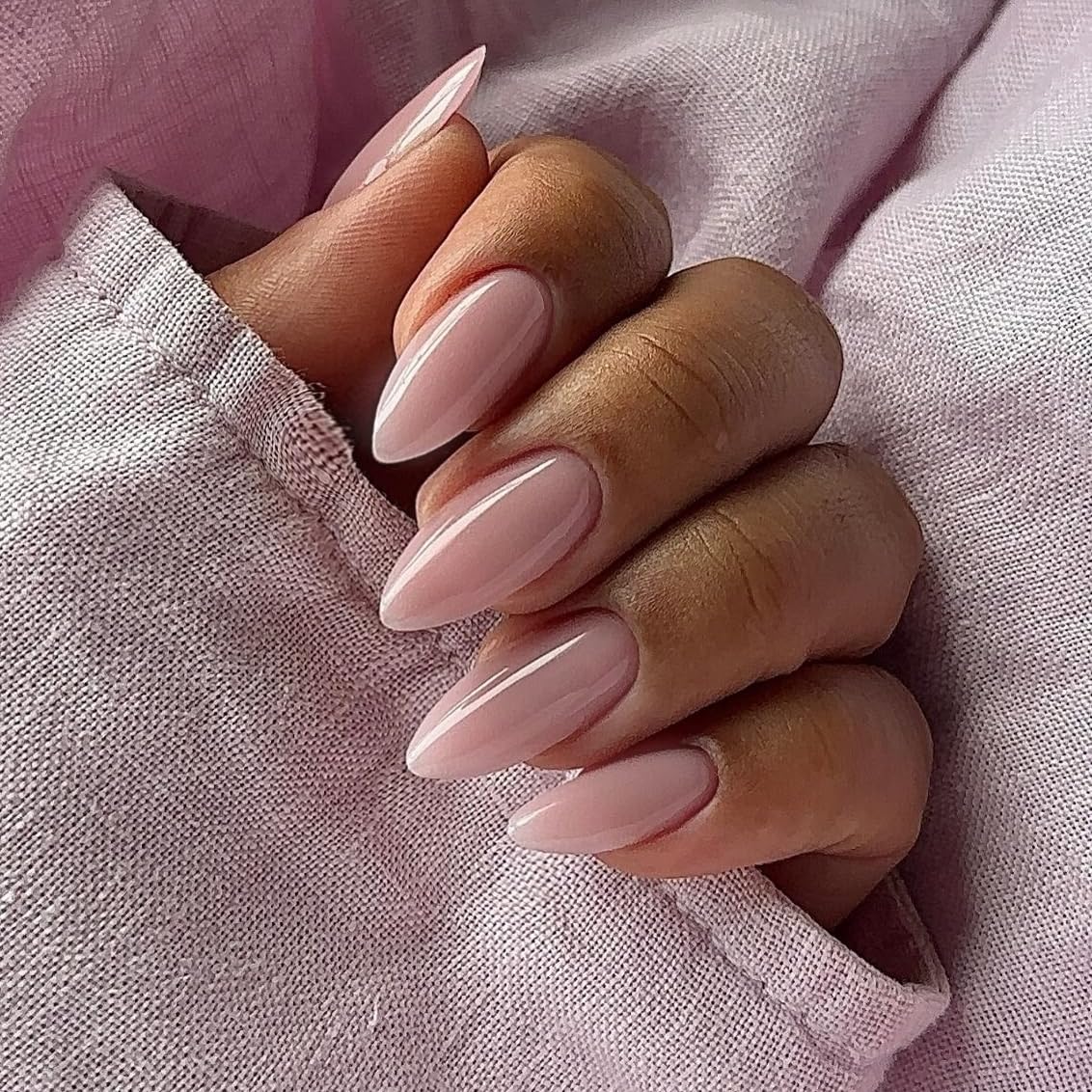 Light Pink Press On Nails Almond - Chrome