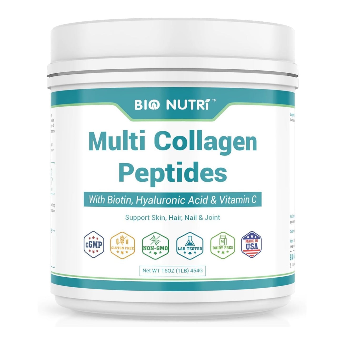 BIO NUTRI Collagen Peptides - Multi Collagen Peptides with 5 Types - Hydrolyzed Collagen Peptides Powder with Biotin & HA - Support for Hair Skin Nails & Joints