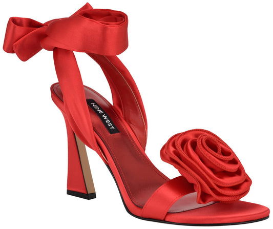 Womens KRAVE Heeled Sandal Red Satin 610 10