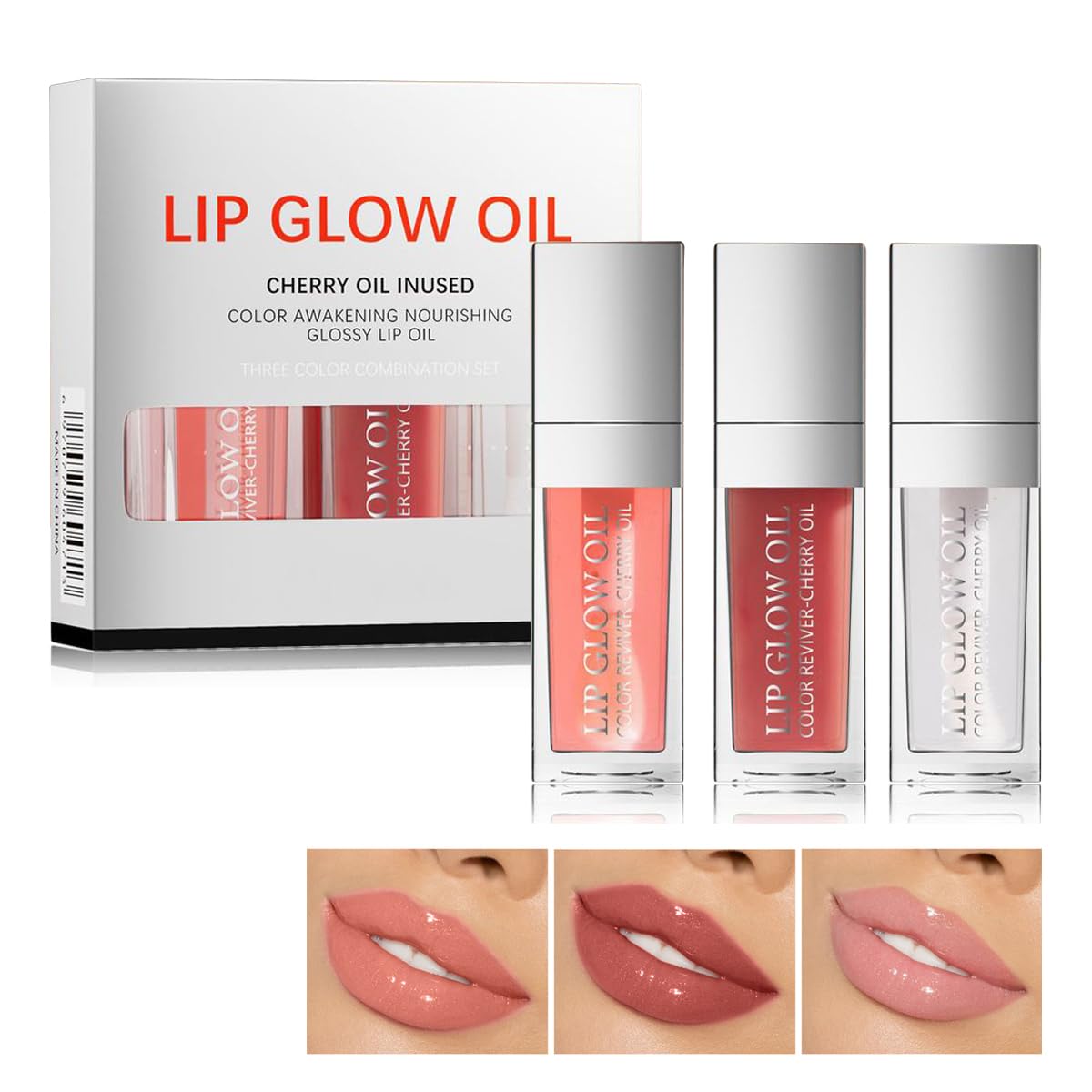 3Pcs Plumping Lip Oil Lip Glow Oil Tinted Lip Balm Lip Care Long Lasting Nourishing Transparent Toot Lip Oil Repairing Lip Lines and Prevents Dry Cracked Lip Plumper (Lip Gloss- B Set)