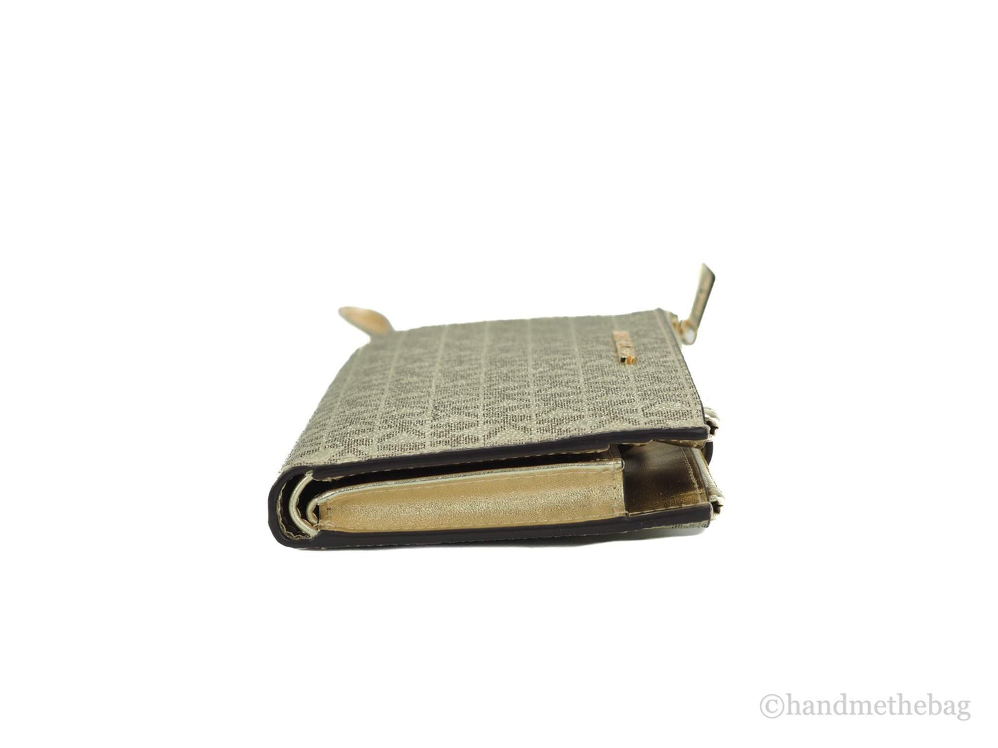 Michael Kors Jet Set Travel Pale Gold PVC Leather Large Double Zip Wrist Wallet
