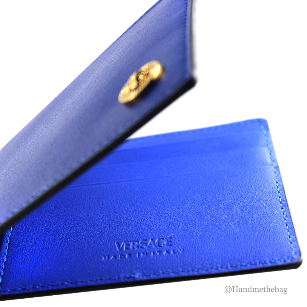 Versace Smooth Vitello Leather Blue Money Clip Wallet
