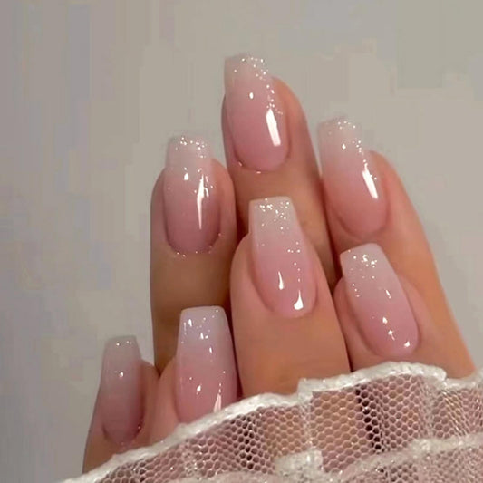 Coffin Press on Nails Long -French Tip Press on Nails Pink Nails Glossy