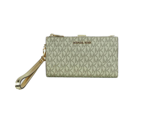 Michael Kors Jet Set Travel Pale Gold PVC Leather Large Double Zip Wrist Wallet