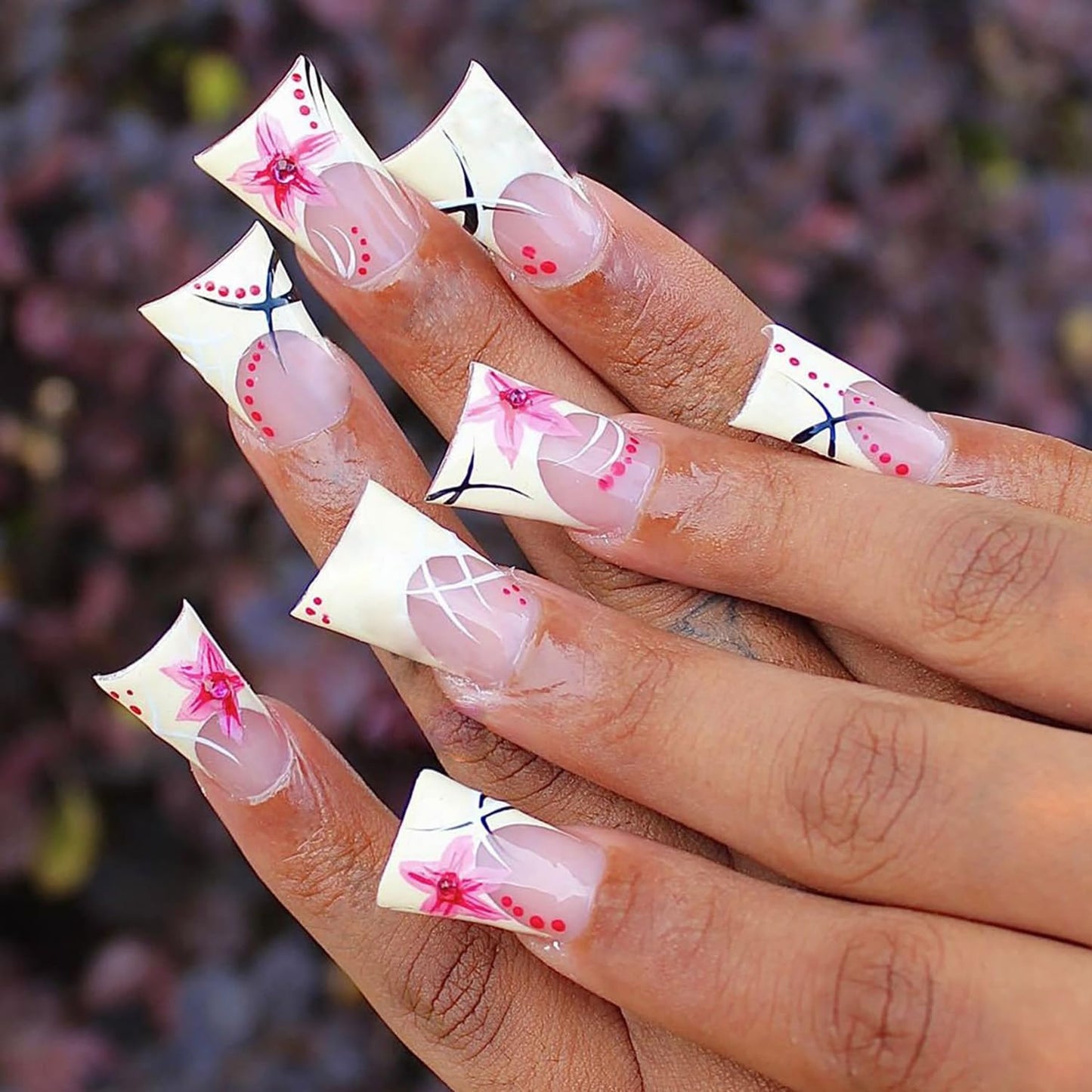 Duck Press on Nails Duck Shape Glossy Full Cover Medium Acrylic French False Nails with Designs Artificial Duck Fake Nails with Charms Glue ons Nails Stick on Fingernails for Women(A40403)