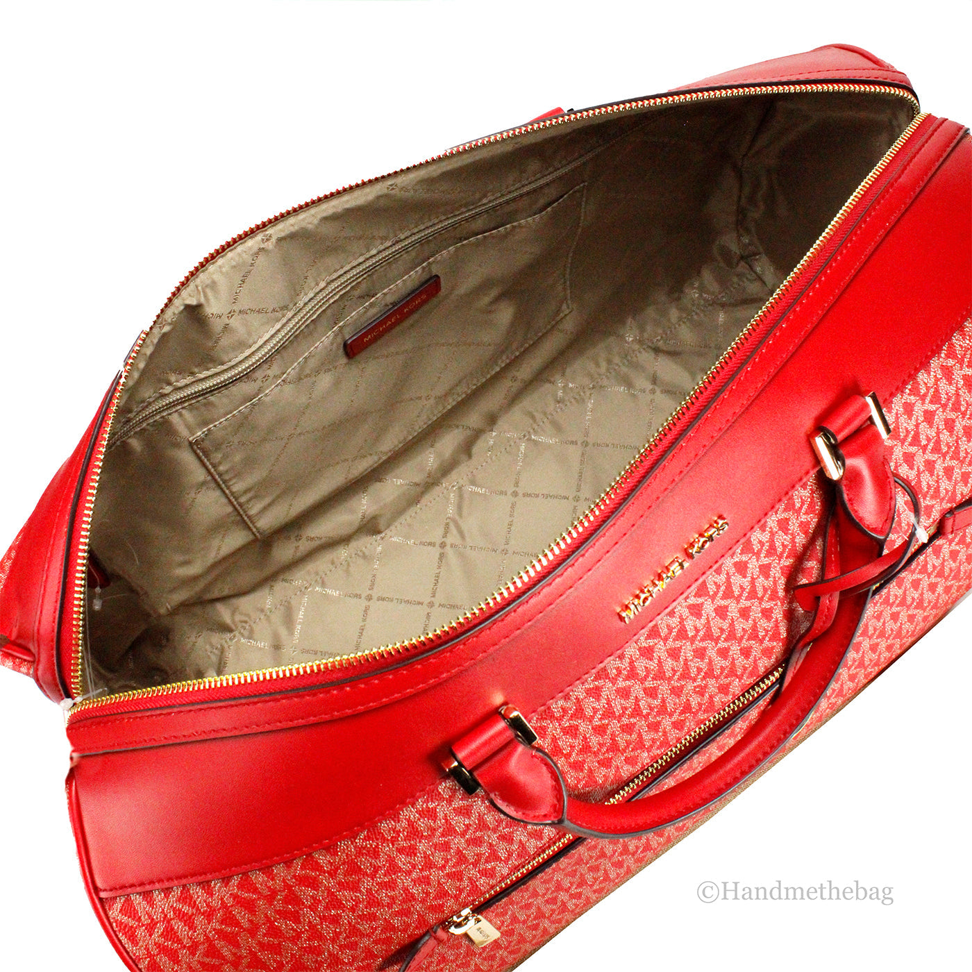 Michael Kors Travel XL Bright Red Top Zip Duffle Bag