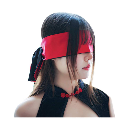 Satin Blindfold Belt Sash Necktie Neck Scarf Eye Mask for Sleeping 59inch PS12 (Red Black)