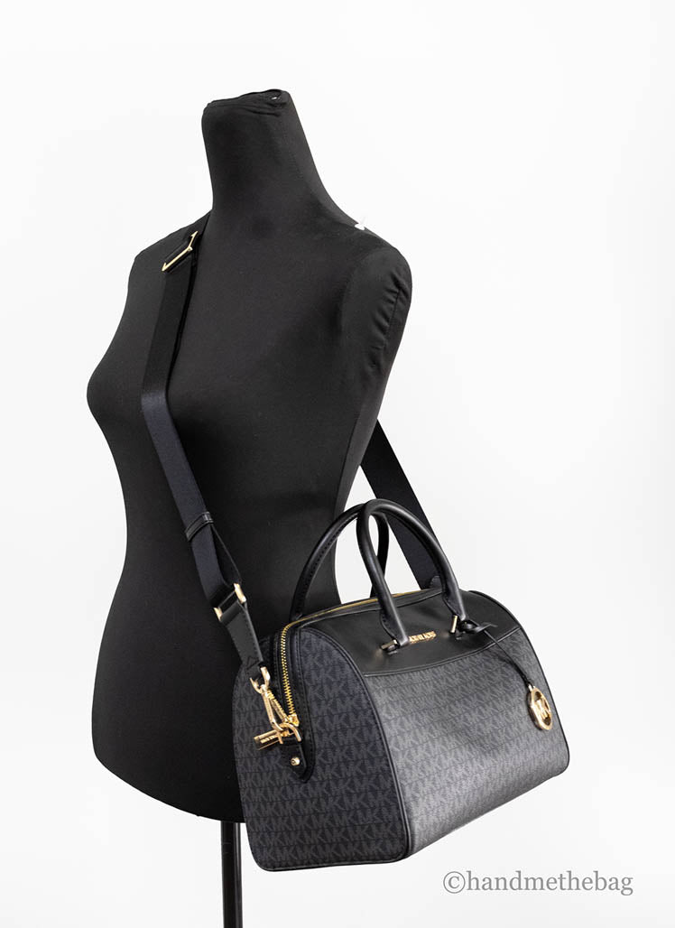 Michael Kors Travel Medium Black Signature PVC Duffle Crossbody Handbag